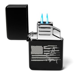 ROLYAD Dual Flame Torch Lighter American Gun Flag (Black)