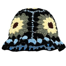 Crochet Bucket Hat Women Trendy Knit Floral Floppy Cap Cute Boho Flower Handmade Beanies Outdoor Boho Travel Fishing Hat