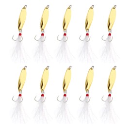 PATIKIL Fishing Spoons, 10 Pcs 1/5 oz Fishing Lures Casting Spoon Treble Hooks Jigs Hard Metal Spinner Baits for Freshwater Saltwater Salmon, Gold Tone