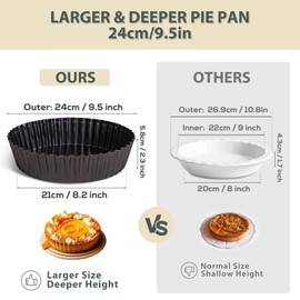 Vnray 2 Pack 9.5 inches Pie Pan with Removable Bottom for Baking, Deep Quiche Tart Pan Non Stick for Oven, Fluted Pie Dish Plate Tin for Apple, Pot Pies, Cheesecakes and Desserts