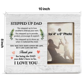 Yuzi-n Stepped up Dad Gift, Bonus Dad Gift for Birthday Christmas Father's Day, Stepfather Gifts, Thank You Stepdad Wood Picture Frame for 4x6 Inches Photo