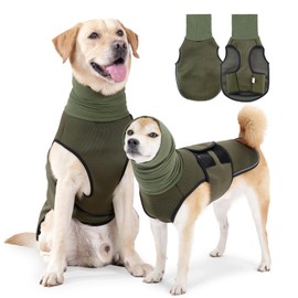 Dog Anxiety Relief Jacket Vest,2 in1 Dog Calming Jacket Hoodie,Lightweight Wrap Dog Soothing Shirt for Thunderstorm Season,Fireworks,Travel_L(Army Green)