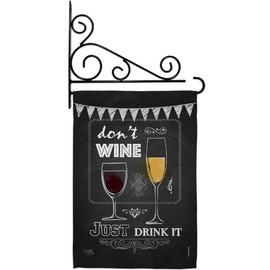 Don’t Wine Just Drink It Garden Flag Set Wall Holder Beverages Fruits Cheese Sangria White Red Rose Dessert Sparkling Small Decorative Gift Yard House Banner Made In USA 13 X 18.5