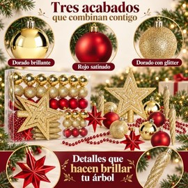 Duwinja 42PCS Adornos Bolas de Navidad,1.96 Inch Esferas Navideñas Grandes Inastillables Rojas y Doradas Bolas Colgantes para Decorativos Árbol de