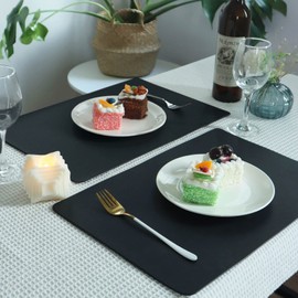 Vinjiasin Black Leather Placemats for Dining Table Set of 8 Waterproof Wipeable Place Mats Heat Resistant Indoor Outdoor Kitchen Table Mats Easy to Clean Sturdy