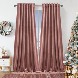 Dchola Wild Rose Velvet Curtains for Bedroom Window with Back Tab, Super Soft Vintage Luxury Heavy Drapes, Room Darkening Thermal Insulated Curtain for Living Room, W52 by L108 inches, 2 Panels