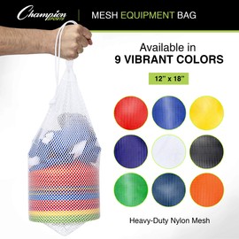 Champion Sports Mesh Sports Equipment Bag- Red, 12" x 18"- Multipurpose, Nylon Drawstring Bag w/ Lock and ID Tag, for Sports Equipment, Balls, Swimming Gear - Breathable Stuff Sack