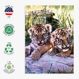 Tiger Cubs-themed All Occasion Card, Larger Size with Backside Image & Blank Inside - Unique Card for Nature & Animal Lovers.