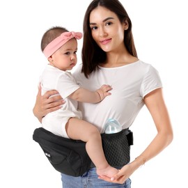 HKAI Baby Carrier Hip Seat, Mom’s Choice Award Winner, Advanced Large Capacity Pocket with Adjustable Waistband, Shock Absorption Hip Seat Surface for Newborns & Toddlers, (Black)