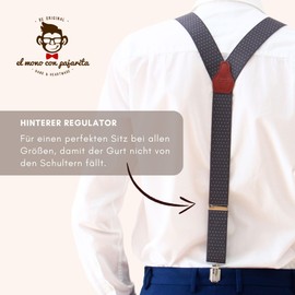 El mono con pajarita Handmade Suspenders for Men. Men's Braces with 3 Extra Strong Clips. Original, Stylish and Durable Elastic Braces for Men., Micro grey / white
