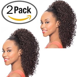 Maxwigs DS13 Ponytail Long Curls Color 60 (2 Pack) Foxy Silver Wigs 18" Length Curly Drawstring Updo Style Hairpiece Extension Synthetic Black Grey Full Bun Womens Bundle Booklet