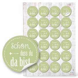 Logbuch-Verlag 48 "Schön dass du da bist" sticker, green, light green, round, diameter 4 cm, wedding decoration, table decoration, welcome for guests