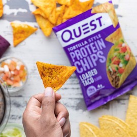 Quest Nutrition Loaded Taco Tortilla Style Protein Chips, 19g Protein, 4g Net Carb, Low Carb, Gluten Free, 1.1 oz (Pack of 12)