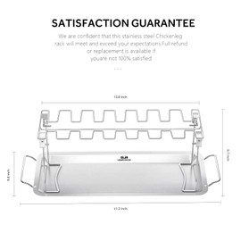 G.a HOMEFAVOR Chicken Leg Wing Rack 14 Slots Stainless Steel Metal Roaster Stand with Drip Tray for Smoker Grill or Oven, Dishwasher Safe, Non-Stick, Great for BBQ, Picnic