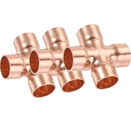 3Pcs 4-Way Copper Cross Union Pipe Fitting for Plumbing Air Conditioning Refrigeration Central Heating Gas Pipework, 15mm