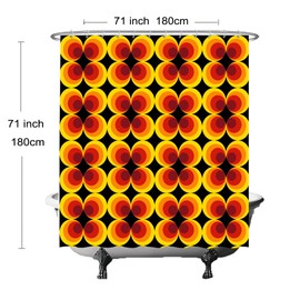 Ulticool Shower Curtain - Retro Vintage Flowers 60s 70s - 180 x 180 cm - Washable - Anti-Mould - with 12 Rings - Flower Power Orange Yellow Brown