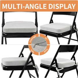 SINOSSO Memory Foam Chair Cushions for Folding Chairs 4 Pack, Thickened 2" Square Pads with Ties for Kitchen Chairs, Indoor Non-Slip Dining Chair Seat Cushions (Set of 4, Beige-Gray)