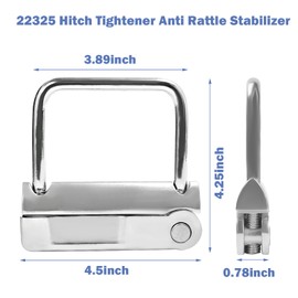 22325 No-Tool Anti-Rattle Hitch Clamp Tightener, Hitch Tightener Anti-Rattle Clamp for 2-Inch Receiver, Hollow or Solid Shanks Trailer Hitches Accessories, Silver Heavy Duty Hitch Stabilizer
