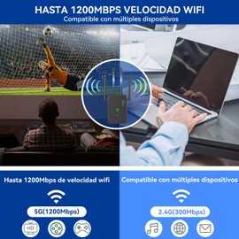 Wifi Extensor,1200Mbps,2.4G/5G Repetidor de Señal WiFi,Extensor de Señal WiFi de Cobertura Inalámbrico Universal,Repetidor WiFi,Modo AP Compatible,Repetidor de Wifi Extensor,Tipo Plug and Play (negro)
