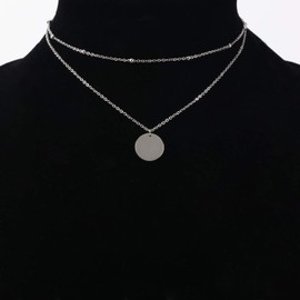 Legitta Women's Layered Necklace with Round Plate Pendant Delicate Multi-Row Titanium Nickel-Free, Stainless Steel