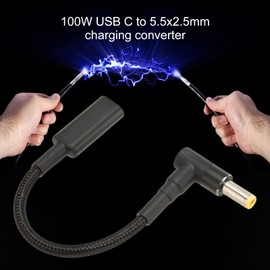 USB C to DC 5.5x2.5mm Adapter, 100W Dual Chip Safe USB C Female to Male Adapter for Laptop, Nylon Knitted, PD/E Mark Chipset, Portable Size