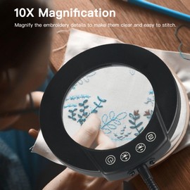 Magnifying Glass with Light and Stand 10X, 5 Color Modes Dimmable LED Lighted Desk Lamp, Hands Free Flexible Gooseneck Magnifier with Light for Reading Craft Hobby Painting Sewing Close Work Seniors