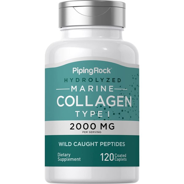 Piping Rock Marine Collagen 2000mg | 120 Caplets | with Hyaluronic Acid and Vitamin C | Non-GMO, Gluten Free Supplement