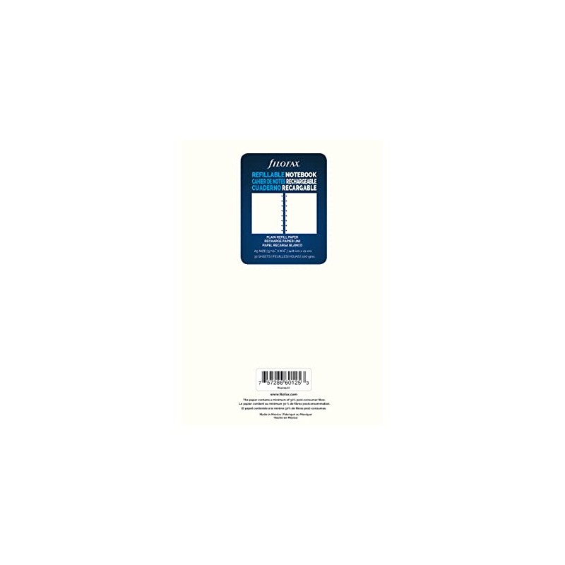 Filofax Notebooks A5 Plain Journal Refill, Movable, 8 1/4 x