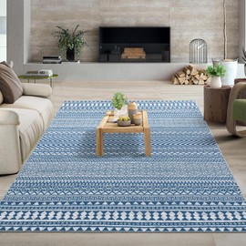 CAROMIO 5x7 Area Rug for Bedroom Boho Area Rug Machine Washable Moroccan Throw Floor Cover Low Pile Non Slip Geometric Rug Farmhouse Carpet for Living Room Home Decor, Blue