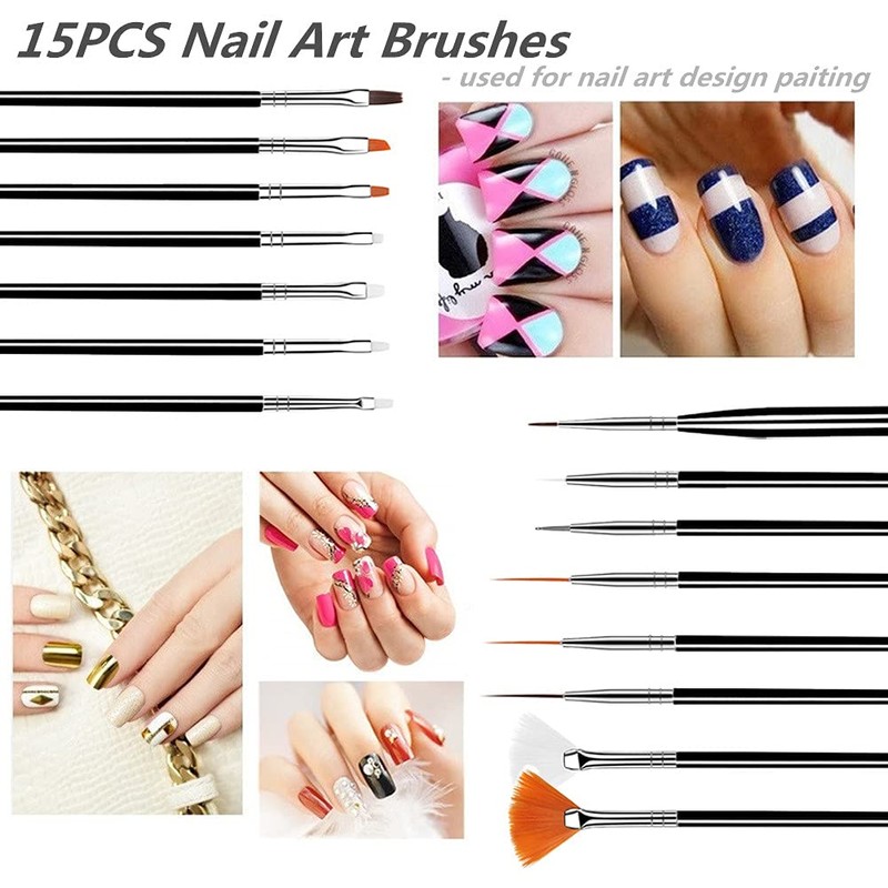 FULINJOY 20PCS Nail Art Design Tools, 15PCS Painting Brushes Set