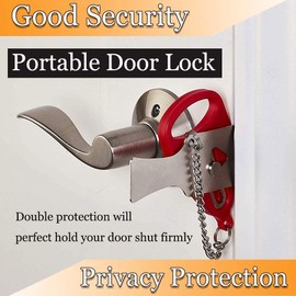 Portable Door Lock, Travel Lock, Security Locks Safety Buckle Inside for Bedroom Living-Room Door，Additional Lockdown Door Security for Home, School，Apartment, Living Motel Airbnb, Hotel (Red)