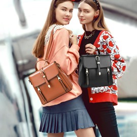 NICOLE & DORIS Small Backpacks for Women Mini Rucksack Cute Backpacks Handbag PU Leather Girls Ladies Daypack Multifunctional Shoulder Bag Flap Crossbody Bag Brown