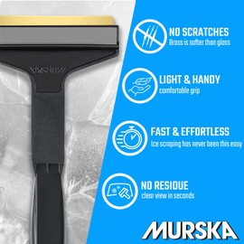 Car Ice Scraper Long Handle Ice Scraper Brass Blade 14,5 inch Ice Scraper for Car Snow Scraper Ice Scrapers for Car Windshield Original Murska from Europe (L&P A055 Black Gray)