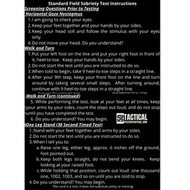 Generic Engraved Metal SFST Card Standardized Field Sobriety Test Instruction Card for Law Enforcement, Black