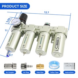 3/4" NPT Industrial Grade 4 Stage Air-Dryer-for-Compressor, Air-Compressor-Water-Separator-System for Plasma Cutter and Paint Spray, 3Filter&1Dryer System,Auto Drain