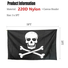 HVATLTL Pirate Jolly Roger Skull Flags 3x5FT,Heavy Duty 220D Nylon Flag, Vivid Colors,Skull Bones Flags Banners with 2 Brass Grommets for Indoor Outdoor. (Pirate, 3x5)