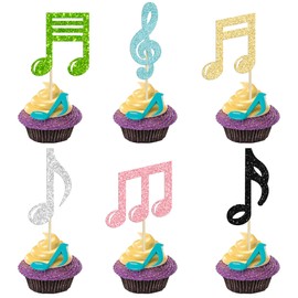 Ephlyn 24 piezas de notas musicales para magdalenas, con símbolo musical y purpurina, decoraciones para niños, cumpleaños, baby shower, boda, cumpleaños, fiesta, suministros multicolor