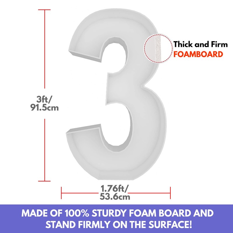 3FT Mosaic Balloon Frame Number 3 Light Up Numbers Pre-Cut