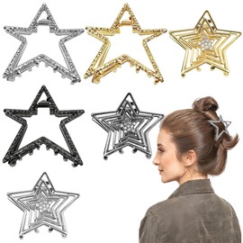 6 PCS Vintage Metal Star Hair Claw Clips Hollowed Star Strong Non-slip Shark Claw Sliver Metal Designs Barrettes Fashion Hair Accessories for Women