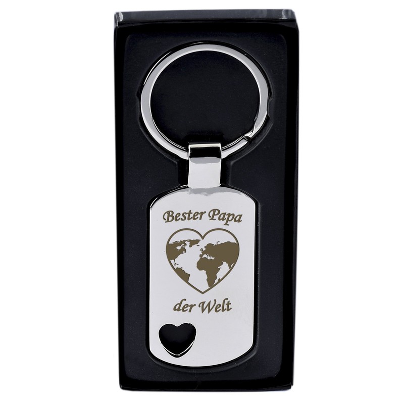 Keyring with Heart Cut-Out and Engraving "Bester Papa der Welt"