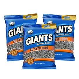 GIANTS KC Style BBQ Sunflower Seeds - Sunflower Seeds Bulk, Roasted Sunflower Seeds to Eat, BBQ Flavor, Healthy Snack with 8g Protein Per Serving - 5 oz Resealable Bags (Pack of 3)