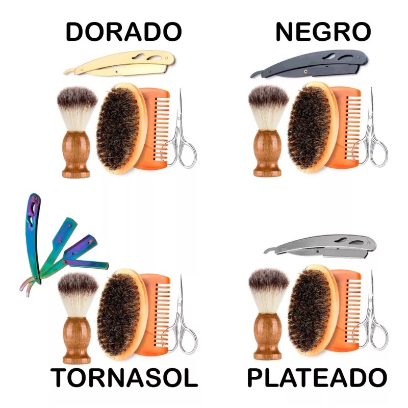 Veraly Kit 5p Cuidado De Barba Cepillo Bambú Tijera Navaja