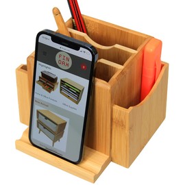 Woodquail Revolving Desk Organiser, Stationery Box Desk Tidy, Made of Natural Bamboo