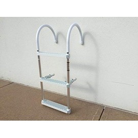 Marine Boat Aluminum White POLYETHYLENE Swim Boarding 3 Steps Ladder Hook 35X15