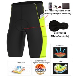 DHERA Men's Cycling Shorts 3D Padded Bicycle Pants with Side Pockets, Breathable and Quick-Dry Bike shorts Yellow