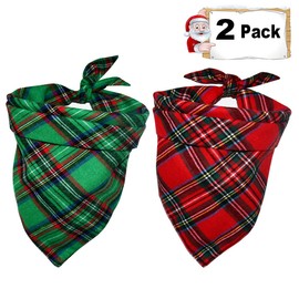 Malier 2 Pack Dog Bandana Christmas Classic Plaid Pets Scarf Triangle Bibs Kerchief Set Pet Costume Accessories Decoration for Small Medium Large Dogs Cats Pets (Green + Red, Large)