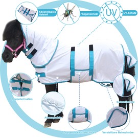 Gallopoff Pony/Shetty Fly Blanket with Neck Piece - Lightweight, Breathable Summer Blanket for Horses - With Adjustable Chest & Belly Straps - For Foals, Mini Horses, Dwarf Horses & Mini Ponies 65 cm