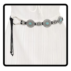 Navoky Western Concho Belt Woman Turquoise Cowgirl Rope Waist Belts Silver Country Concert Outfit Hippie Belts for Jean (D)