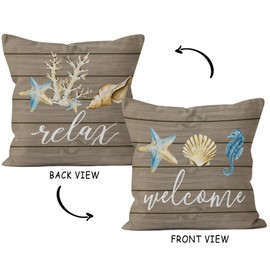 HIWX Coastal Throw Pillows,Coastal Pillow Covers,Nautical Beach Decorative Throw Pillow Cover,Nautical Pillows,Nautical Beach House Bed Room Decor 18 x 18 Inch Reversible Pillowcase (Brown