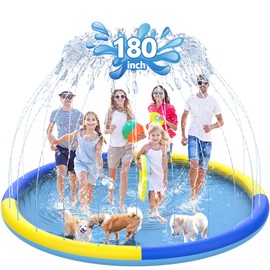 CACSPS 180" Non-Slip Splash Pad for Kids and Dog, Thicken Sprinkler Pool Summer Outdoor Water Toys, Extra Large Backyard Wading Pool for Children Boys & Girls or Pet Dog (Blue&Yellow)